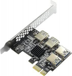 PCIe Riser Card 1 kuni 4 adapter, PCIe x1 kuni 4X USB 3.0 Splitter Bitcoin Mining - &uuml;hildub x4/x8/x16 pesadega, Plug & Play, kullatud &uuml;hendused (ilma kaabliita)