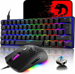 MK21 m&auml;nguklaviatuuri ja hiire komplekt, RGB 60% mehaaniline klaviatuur, 62 klahvi juhtmega m&auml;nguklaviatuur QWERTY + 6400 DPI &uuml;likerge m&auml;nguhiir + hiirematt PS4, Xbox, PC jaoks - must/sinine l&uuml;liti