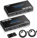 USB 3.0 HDMI KVM l&uuml;liti 2 porti koos Hotkey 4K 60Hz jagamine 2 arvutit &uuml;he klaviatuuriga hiir HDR D-olby Vision HDCP2.2 kaugjuhtimispult Juhtmevaba klaviatuur USB 3.0 kaabel x 2