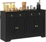 HOMCOM Sideboard Storage Cabinet Kitchen Country Style 2 Drawers and 2 Cabinets with Adjustable Shelves 121 x 37 x 75 cm Black
