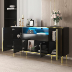 PZJFH Sideboard Black High Gloss with Drawer and Doors, Chest of Drawers with LED Lighting and Gold Accents for Living Room, Kitchen Chest of Drawers Modern for Stylish Storage and Decoration