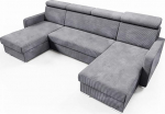 LIKMA Grey Mako U-Shape Corner Sofa, 274 x 165 cm with Sleep Function (254 x 125 cm), Corner Couch with Bed Box and Adjustable Headrests, Living Landscape Sofa with Storage Space, Upholstered