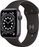 Apple Watch Series 6 (GPS, 44 mm) alumiiniumist korpus Space Grey koos musta spordirihmaga (uuenenud)