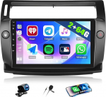 CAMECHO 2+64G Android 13 navigatsiooniga autoraadio Citro&euml;n C4 2004-2009/C-QUATRE 2008-2011 koos tagurduskaameraga, 9-tolline RDS FM-raadio Bluetooth GPS-ga WiFi Wireless Carplay Android autode peeglilinkiga