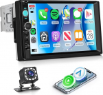 Rimoody Autoradio 1 DIN koos Carplay Android Car Wireless, 7-tolline puuteekraaniga 1 DIN raadio koos Mirror Link FM-raadio Bluetooth USB / AUX roolijuhtimiss&uuml;steemiga Tagurduskaamera