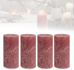 Smart-Planet Komplekt 4 Ambiente Rustic Pillar Candles - Bordeaux - Suur rustikaalne k&uuml;&uuml;nal 12 cm - Pikk p&otilde;lemisaeg ca 54 tundi J&otilde;uluk&uuml;&uuml;nlad Advendip&auml;rja
