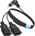 Pikenduskaabel lame 3 m (1,5 m + 2 x 1,5 m), 2-in-1 Euro Plug Extension, 2 x 0,75 mm&sup2; pikenduskaabel &otilde;huke, 250 V/2,5 A lame&uuml;hendusega C-t&uuml;&uuml;pi pistik, sobib teleri, monitori ja arvuti jaoks.