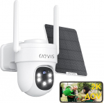 CAYVIS 3MP Battery Surveillance Camera, Wireless WLAN 6 IP Outdoor Camera, 24/7 Enregistrement AOV, Solar Powered, Cameras for Home Security 360&deg; PTZ, Automatic Tracking, IP66