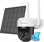 Xega 4G LTE Surveillance Camera Solar Battery with SIM Card, 2K 3MP Wireless Outdoor PTZ IP Camera Outdoor Without WiFi, Colour Night Vision 355&deg;/90&deg; Swivelling PIR Detection Colour Night Vision 2-Way