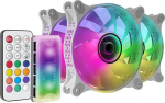 Mars Gaming MF-3DKIT valge, komplekt 3 ARGB 360&deg; 12 cm ventilaator, 3D Infinity peegel, vibratsioonivastane s&uuml;steem, ARGB kontroller, RF kaugjuhtimispult, t&auml;ielikult &uuml;hilduv