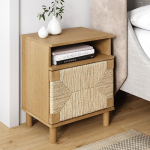 Nathan James Beacon Wooden Side Table with Storage for Living Room or Bedroom, Light Brown/Seagrass