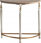80 cm gro&szlig;er, halbmondf&ouml;rmiger Konsolentisch aus Massivholz mit Vintage-Finish, Halbrunder Beistelltisch im Landhausstil mit stabilem Metallgestell f&uuml;r die Eingangshalle(White)