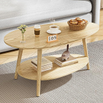 BonVache Table Basse Ronde, t&auml;ispuidust teelaud, ovaalne kahekihiline kohvilaud, &uuml;mmargune laud elutuppa, kohvilaud, k&uuml;ljelaud, teelaud, naturaalne