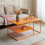 [en.casa] Solund kohvilaud metallist oranž elutoa laud hoiuruumiga 90 x 60 x 45 cm diivanilaud ristk&uuml;likukujuline kohvilaud