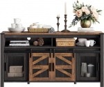 WAMPAT Farmhouse Buffetschrank, rustikales Sideboard mit Schiebet&uuml;ren, 150 cm, Kaffeebar, Aufbewahrungsschrank mit Netzt&uuml;ren, antikes Schwarz & Braun, Schranktisch f&uuml;r K&uuml;che, Esszimmer, Wohnzimmer