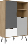 MOMMA HOME K&otilde;rge k&uuml;ljepaneel Buffet elutuba s&ouml;&ouml;gituba 2 uksega sahtli riiul koos veiniriiuli ja klaasihoidjaga Tamme valge ja hallid metallist jalad Stockholm 133cm (K) x 91cm (S) x 35cm (S)