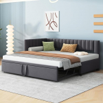 Soweiz Multifunktsionaalne L-kujuline diivanvoodi koos trundle voodiga 90/180 x 200 cm, sametkangast polsterdatud voodi, ruumi s&auml;&auml;stev lastevoodi, k&uuml;lalisvoodi (Hall)