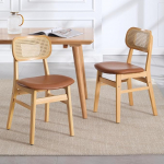 chairus s&ouml;&ouml;gitoa toolid, komplekt 2 puidust, k&ouml;&ouml;gitoolid, PU nahast polsterdatud toolid, s&ouml;&ouml;gituba, rottingist seljatoega toolid k&ouml;&ouml;ki, elutuppa, pruunid