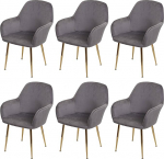 Mendler HWC-F18 6 s&ouml;&ouml;gitoolist koosnev komplekt K&ouml;&ouml;gitoolid Retro disain Velvet Grey Kuldsed jalad