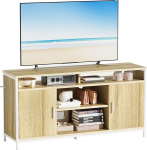 ELUCHANG TV kapp, Lowboard kuni 60-tollise teleri jaoks, reguleeritavate riiulitega, metallraamiga, TV kapp elutuppa, magamistuppa, 140 x 40 x 71 cm, tammepuust valge