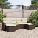 6-TLG. Garten-Sofagarnitur Schwarz Poly Rattan mit Kissen Set aus PE Rattan f&uuml;r Terrasse und Au&szlig;enbereich