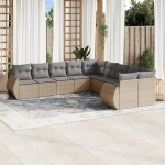 10-teiliges Gartensofa Set Schwarz Poly Rattan mit Kissen als Garten-Sofagarnitur