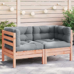 Garten-Ecksofa modular aus Douglasie Massivholz mit Grauen Kissen als Outdoor-Lounge-Set f&uuml;r die Flexible Gestaltung