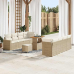 12-teiliges Outdoor-Sofa-Set Poly-Rattan Schwarz mit Tisch und Kissen als modulares Gartensofa-Set