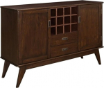 Simpli Home Draper Mid Century Solid Hardwood Sideboard Buffet & Wine Rack, Medium, Auburn Brown