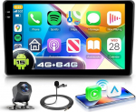 VECHTEL 4G+64G Autoradio Android 15 f&uuml;r FIAT Panda 2003-2012, 9'' Incell HD 1280*720P Touchscreen mit Drahtlos Carplay Android Auto, Auto Radio mit GPS WiFi USB Bluetooth FM RDS Radio R&uuml;ckfahrkamera
