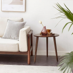 Vadisun Small Oval Coffee Table Mid Century Modern Coffee Table for Living Room 100% Solid Oak Minimalist Side Table (Walnut Color, 65 x 45 x 49 cm)