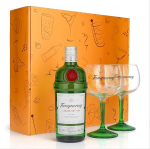 Sipply kinkekomplekt, milles on 2 &otilde;hupalliga klaasi 0,59 L ja 1 pudel Tanqueray Gin 0,7 L 43,1% Vol. koos kinkekarbiga: Orange kingitus naistele meestele meestele isale s&otilde;brannale j&otilde;uludeks lihav&otilde;ttep&uuml;hadeks