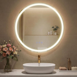 SONGMICS Badspiegel mit Beleuchtung, Spiegel rund, Wandspiegel, Badezimmerspiegel Antibeschlag-Funktion, Farbtemperatur und Helligkeit einstellbar, Bad Schlafzimmer, 61 cm, wolkenwei&szlig; LWM211WC02
