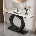 Moderner Eingangstisch in Marmoroptik mit Metallgestell,Schmale Konsole mit Sintersteinplatte,Metall Sofatisch f&uuml;r Flur,Eingangsbereich,Wohnzimmer,Schlafzimmer(Black1,150cm)