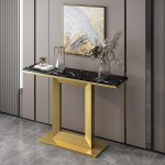 Konsolentisch f&uuml;r den Eingangsbereich, moderner Marmor-Konsolentisch mit Metallbeinen, schmaler Eingangstisch mit Ablagef&auml;chern, f&uuml;r Wohnzimmer, Flur, Foyer (Gold B, 100 cm/39,4 Zoll)