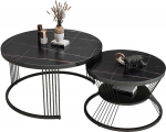 Runde Couchtische mit Marmor-Muster, 2er-Set, mit goldfarbenen Metallbeinen, ideal f&uuml;r Wohnzimmer, Schlafzimmer, B&uuml;ro, Balkon, Wohnung, stilvolle und funktionale M&ouml;belst&uuml;cke.