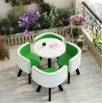 Rundes Fr&uuml;hst&uuml;ckstisch-Set f&uuml;r 4 Personen - Platzsparender K&uuml;chentisch mit 4 passenden St&uuml;hlen - Ideal f&uuml;r kleine Esszimmer, K&uuml;chen & Wohnzimmer - Wei&szlig; & Gr&uuml;n Design