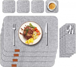 tischsets 12pcs / 18 st&uuml;cke Anti-Rutsch Nat&uuml;rliche Filz Esstisch Tischsets Set W&auml;rmeisolierte Untersetzer K&uuml;che Besteck Aufbewahrungstaschen (V&auml;rv : Light Gray, Shape Style : 12Pcs)