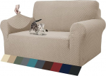 ZNSAYOTX Jacquard-Couchbezug f&uuml;r 2 Kissen, Couch, hoher Stretch, Zweisitzer-Schonbezug f&uuml;r Haustiere, Hunde, rutschfest, Liebessitz, Sofa-Schonbezug, M&ouml;belschutz (Loveseat, Khaki)