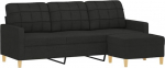 vidaXL 3-kohaline diivan, diivan koos jalatoega, lamades diivan elutuppa, polsterdatud diivan, tugitool, l&otilde;&otilde;gastav diivan, Lounge diivan, TV diivan, must kangas