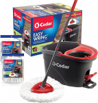 O-Cedar EasyWring Microfibre Spin Mop & Bucket Floor Cleaning System + 2 Extra Refills - Red/Grey