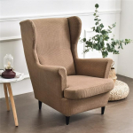 Highdi 2-osaline tiibtooli kate, tugitooli visked, tiibtooli, lihtsad Jacquard paksud kaitsekatted, tugitooli kate, Strandmon Tiger Chair Cover koos k&auml;etoega, k&otilde;rge seljatoega (Camel)