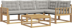 Outdoor-Sofa Set f&uuml;r Terrasse und Garten - Modulares Lounge Set aus Akazienholz und Textilene, 5-teilige Sitzgruppe, Wei&szlig; und Hellgrau, Flexible Anordnung f&uuml;r den Au&szlig;enbereich