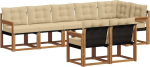 Gartenm&ouml;bel-Set aus Akazienholz, modulare Outdoor-Sofa Garnitur mit Textilene-Gewebe und Kissen, Loungem&ouml;bel f&uuml;r Terrasse und Garten 306 x 128,5 x 73 cm, Natur ja Beige