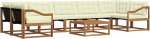 Modulare Sofagarnitur Garten aus Akazienholz und Textilene, 8-teiliges Outdoor-Sofa-Set mit Kissen in Natur und Creme, Sitzgarnitur mit Armlehnen und abnehmbaren Kissen