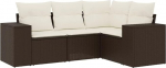 4-TLG Garten-Sofagarnitur Braun 62x62x69 cm modulares Outdoor-Set Balkon Terrasse Innenhof PE-Rattan cremewei&szlig;e Kissen verstellbare F&uuml;&szlig;e