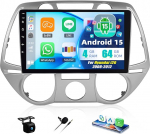 SIXTOP 4GB + 64GB Android 15 autoraadio Hyundai i20 (2008-2012) 9-tollise HD puuteekraaniga, juhtmevaba CarPlay & Android Car, WiFi, GPS, Bluetooth 5.0, FM/RDS raadio, EQ, tahavaatekaamera ja rooliga.