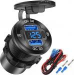 12 V USB pistikupesa juhtme alumiiniumist autolaadija Multiport Dual USB QC 3.0 port ja PD USB-C pistikupesa koos voltmeetri l&uuml;litiga auto paadi mereveokile Kiirlaadimine iPhone iPad Android mobiiltelefonile