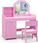DREAMADE 2-in-1 laste riietuslaud koos tugitooli ja LED-peegliga, printsessi riietuslaud koos sahtli ja riiuliga ning kabinetiga, laste meigikosmeetika laud, laste puidust meigilaud t&uuml;drukutele
