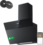 CIARRA CBCF6736H A+++ Cooker Hood 60 cm Convection Headless Slant Hood 650 m&sup3;/h Wi-Fi App Touch Control Exhaust CBCF003 Activated Carbon Filter 4 Power Levels Frosted Glass Black